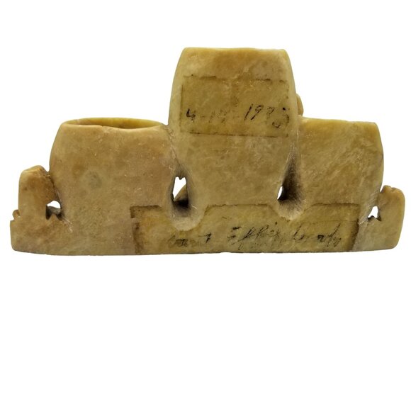 Vintage Hand-Carved Soapstone Floral Brush Pot - Picture 7 of 16